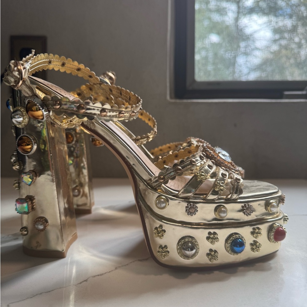 Gold Embellished Platform Heels